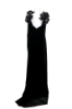 Picture of Elegant Marchesa black velvet gown featuring a dramatic floral appliqué neckline and floor-length silhouette with train.