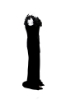 Picture of Elegant Marchesa black velvet gown featuring a dramatic floral appliqué neckline and floor-length silhouette with train.